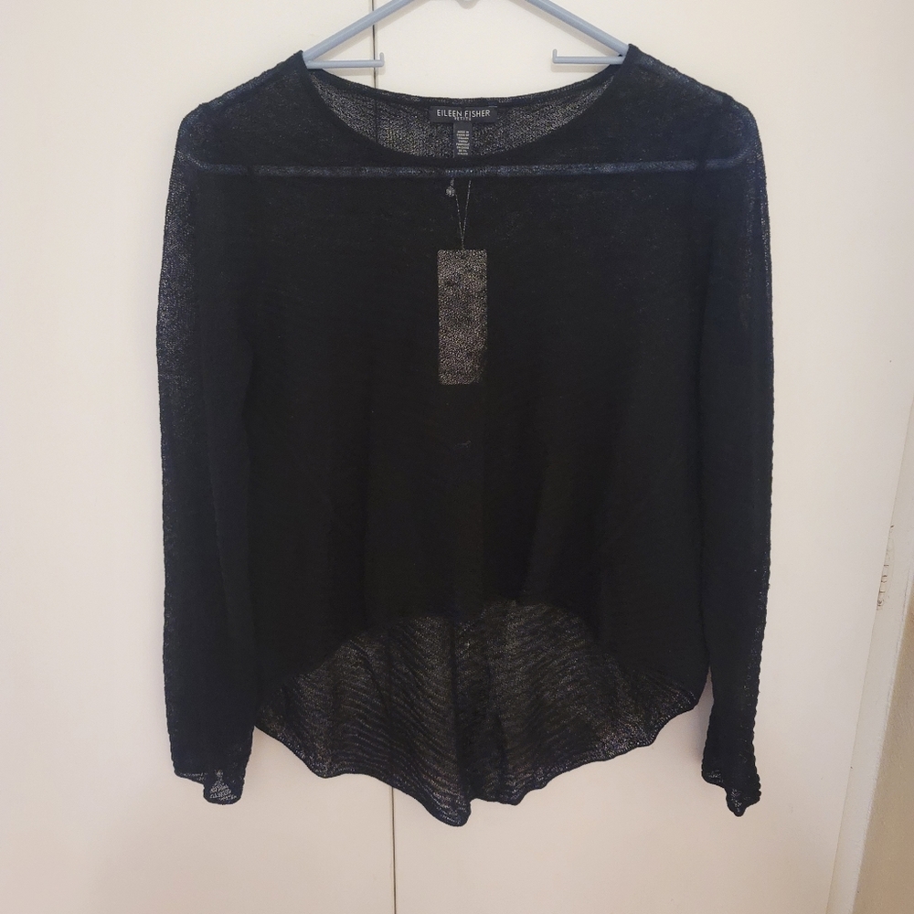 Eileen fisher petite black rndnk mesh cropped top
